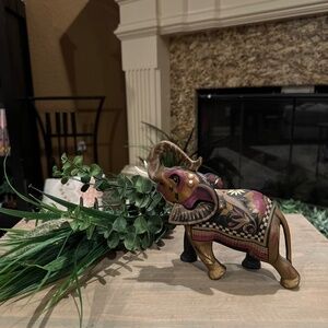 Hand Carved Wooden Elephant Figurine 6.5”.